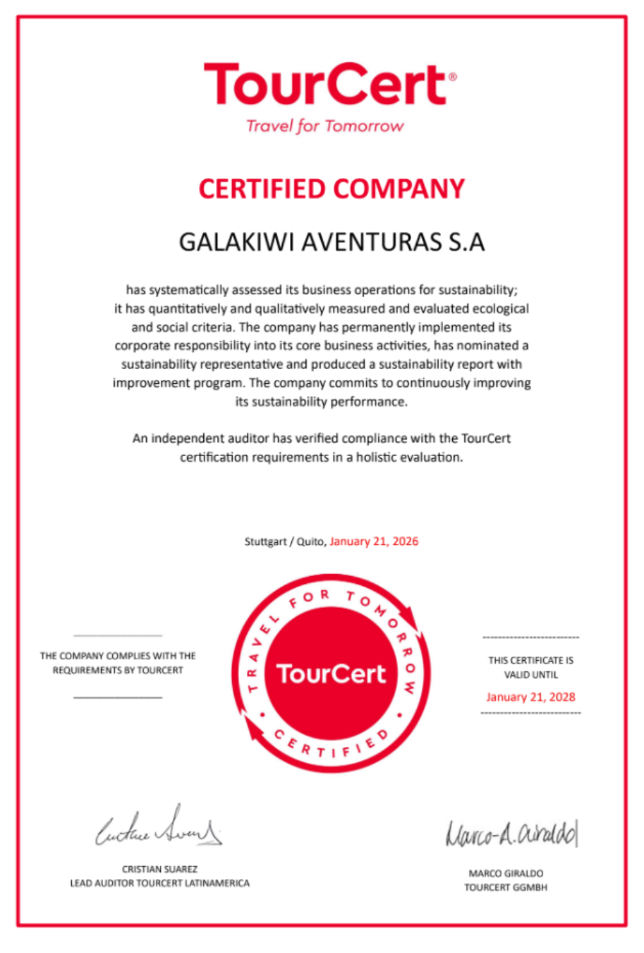 TourCert certified Galapagos travel operator